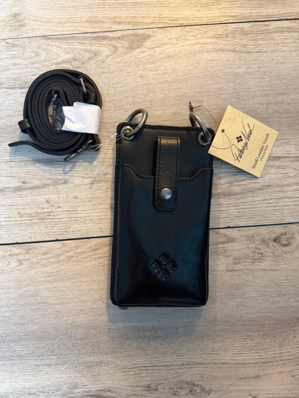 NEW Patricia Nash FairLeigh Distressed Black Leather Crossbody Phone Case
